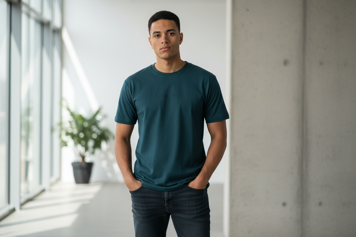 Camiseta clarity manos en bolsillos