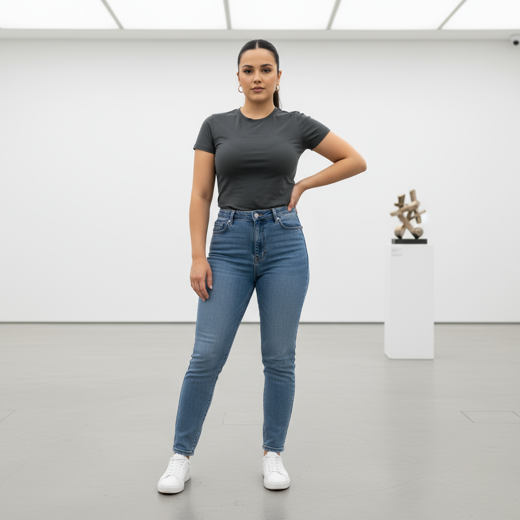 Camiseta gris en galería