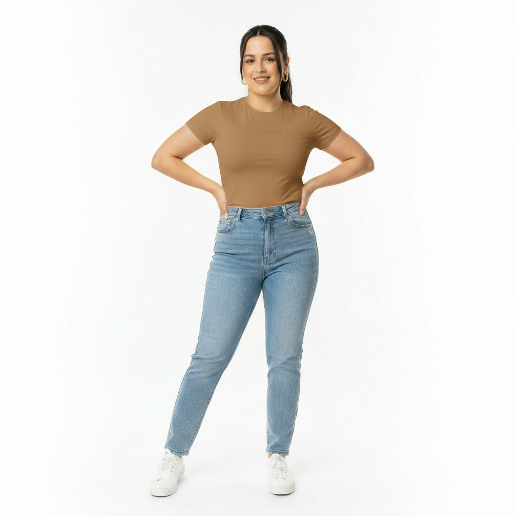 Crop top café fondo blanco