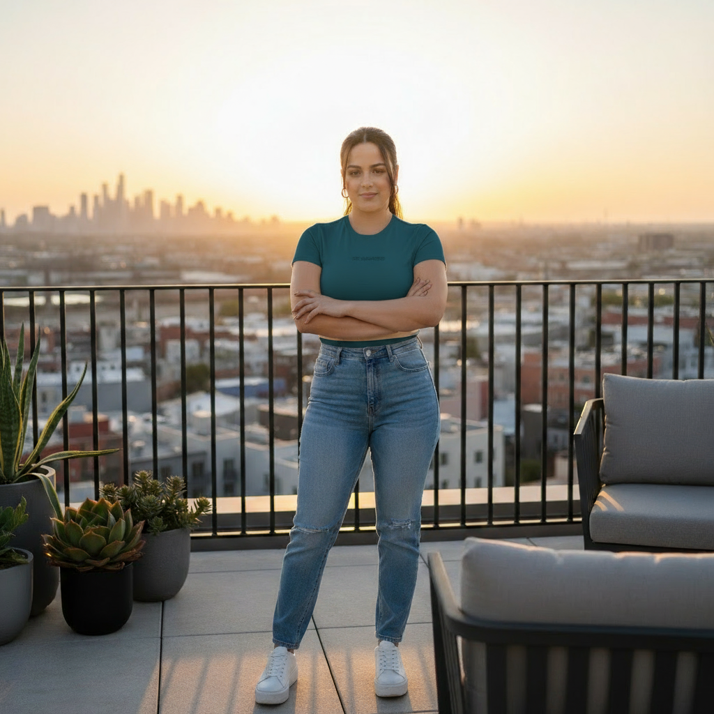 Crop top verde en terraza