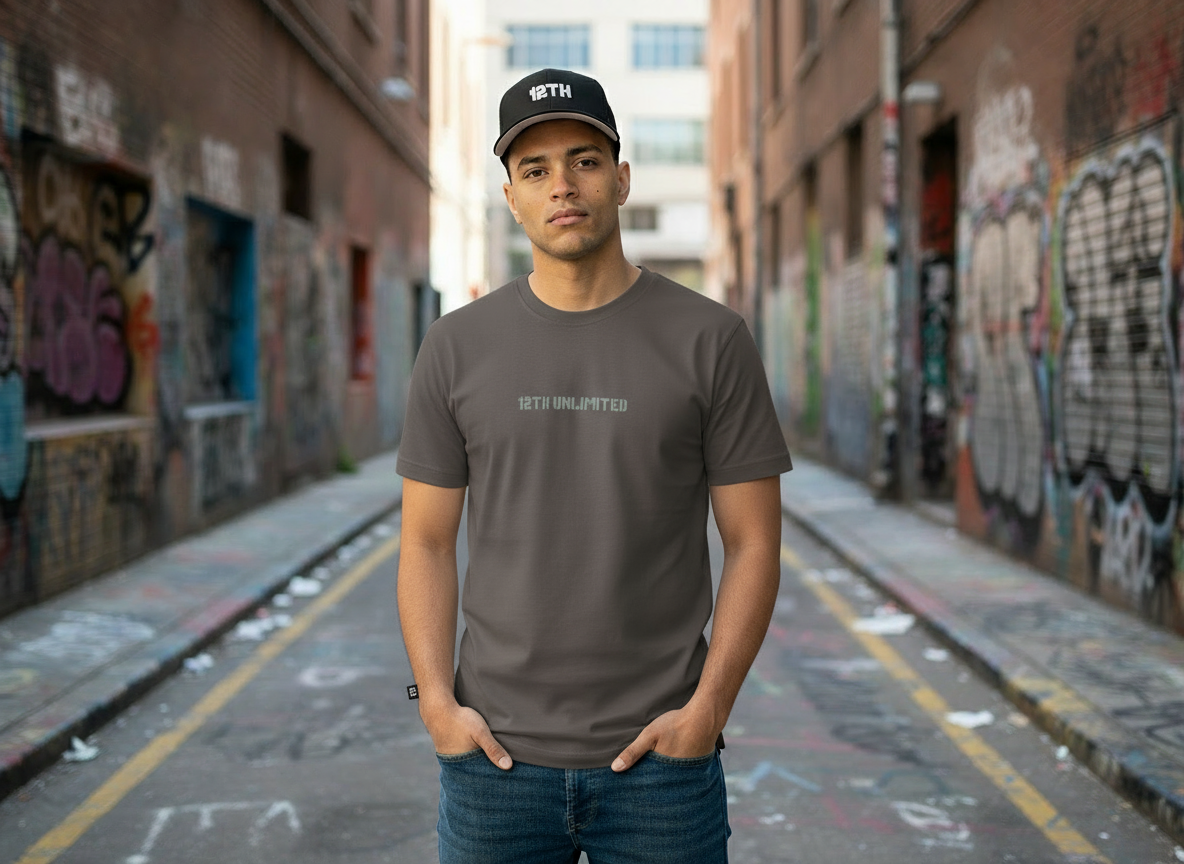 Modelo con camiseta 12TH UNLIMITED