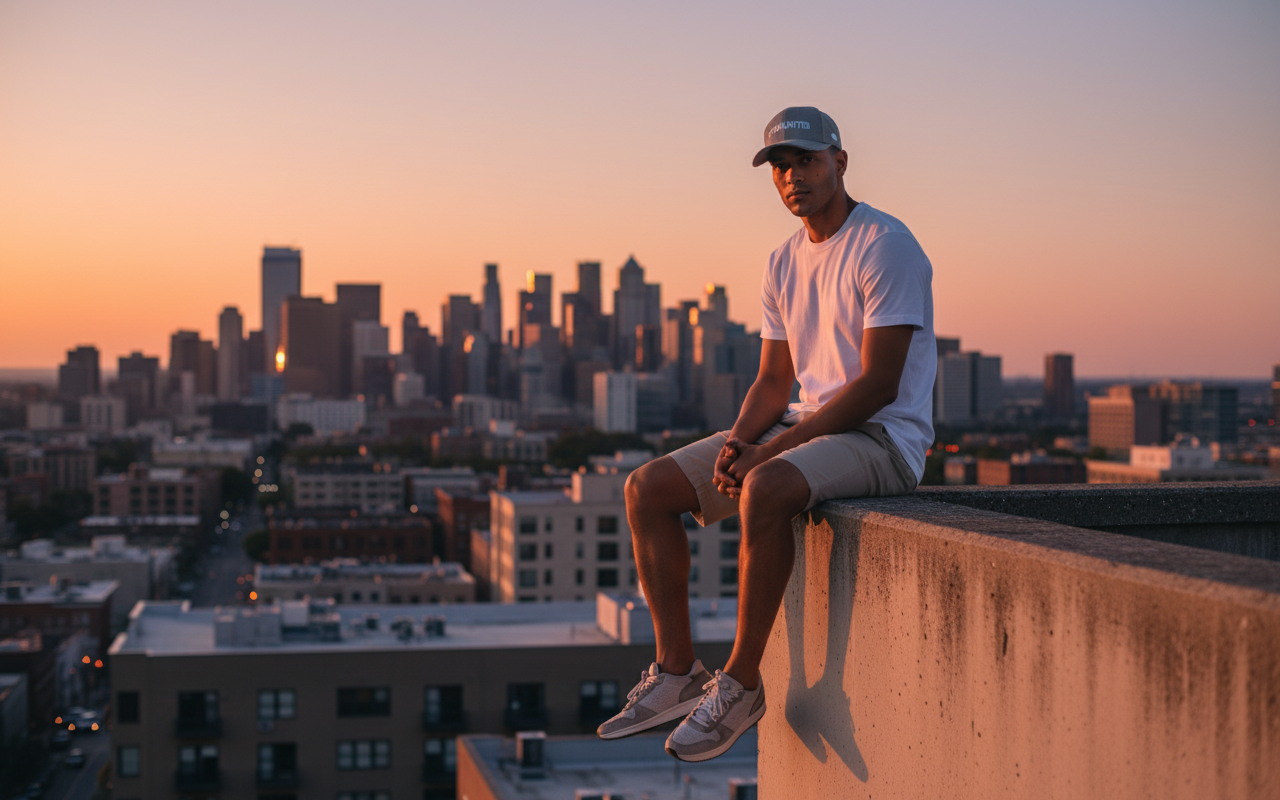 Modelo con gorra gris 12TH en rooftop