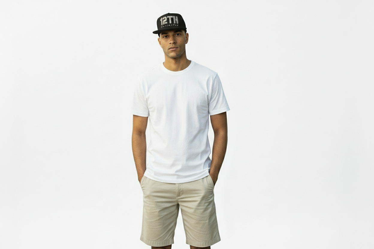 Modelo con gorra negra 12TH fondo blanco para web