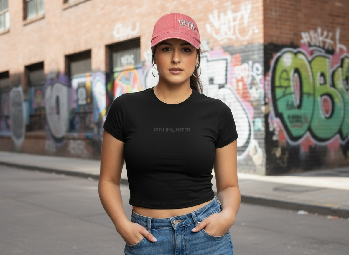 Modelo con gorra rosa 12TH en locación urbana - ajustada
