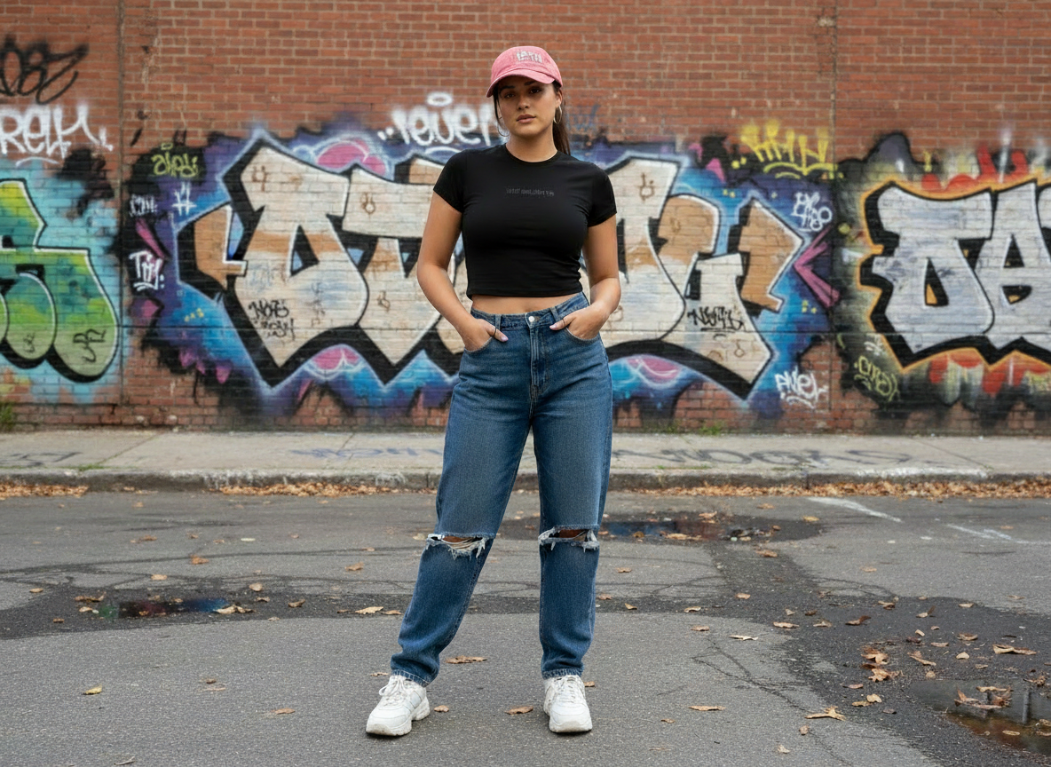 Modelo con gorra rosa 12TH en locación urbana - gorra ajustada