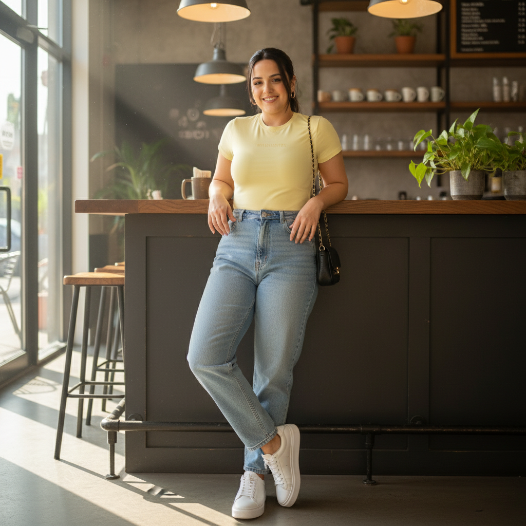 Polera amarilla en cafetería