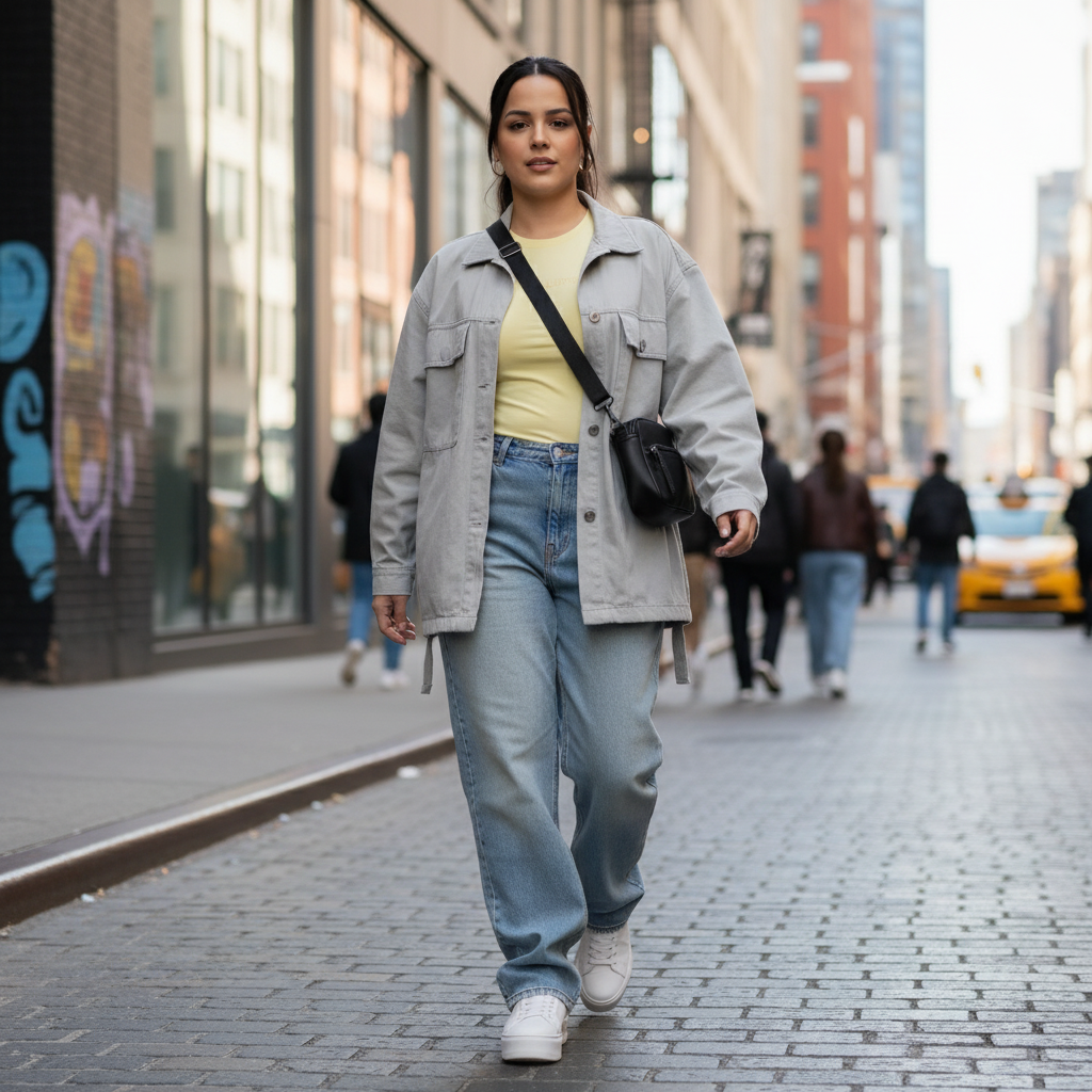 Polera amarilla en calle urbana