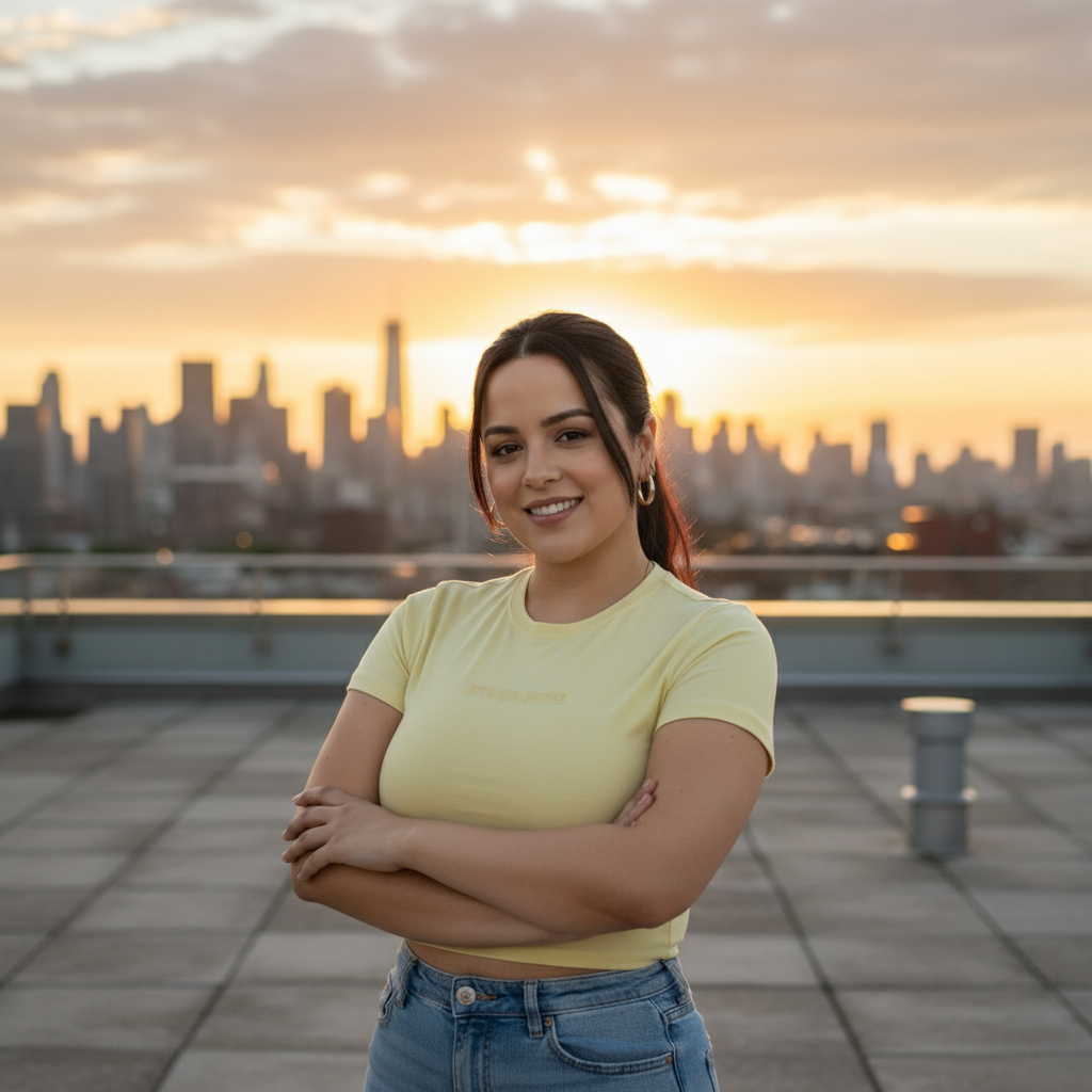 Polera amarilla en terraza