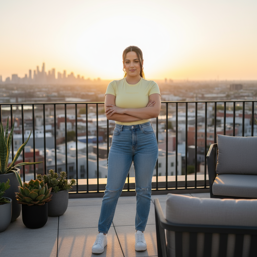 Polera amarilla en terraza